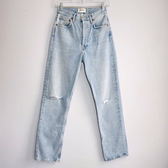 AGOLDE Fitted 90s Straight Leg Jeans 24 PINCH FLSHBK High Rise Distressed Rigid - Picture 3 of 16